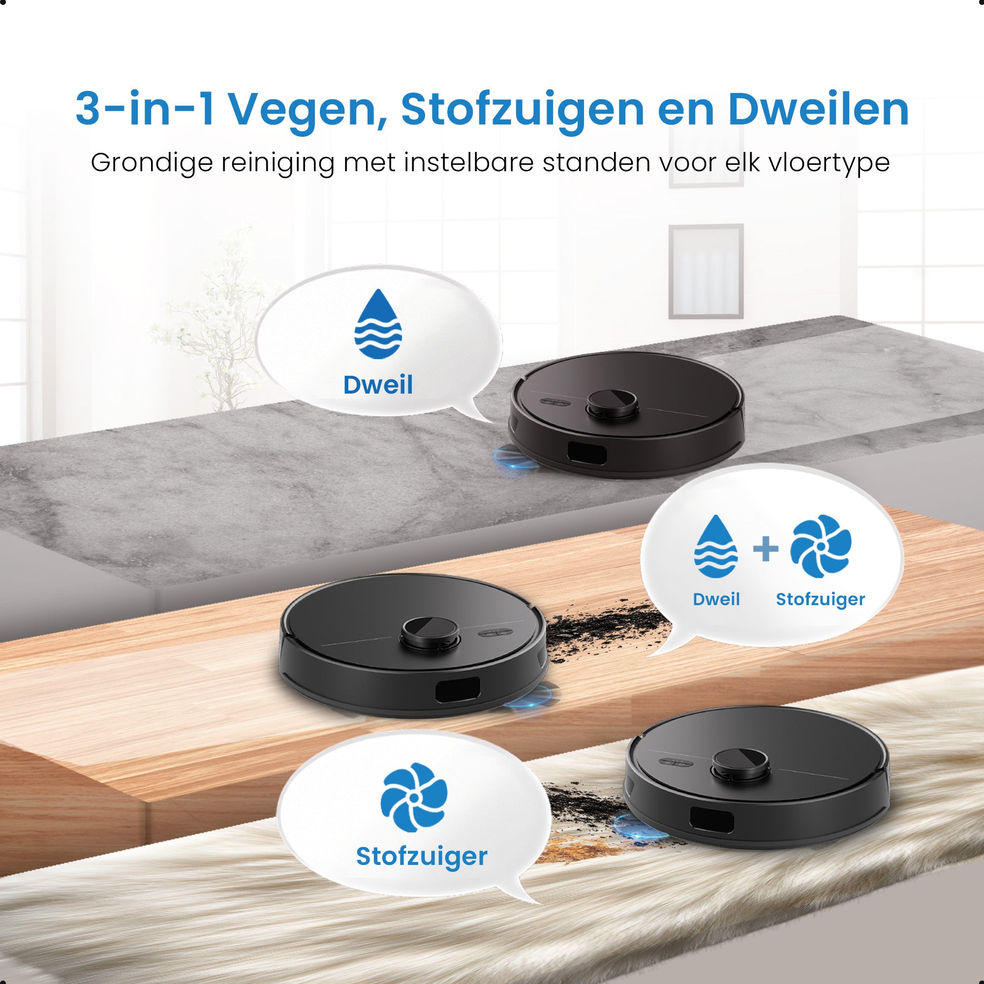 Avalue LiDAR Robotstofzuiger & Dweil