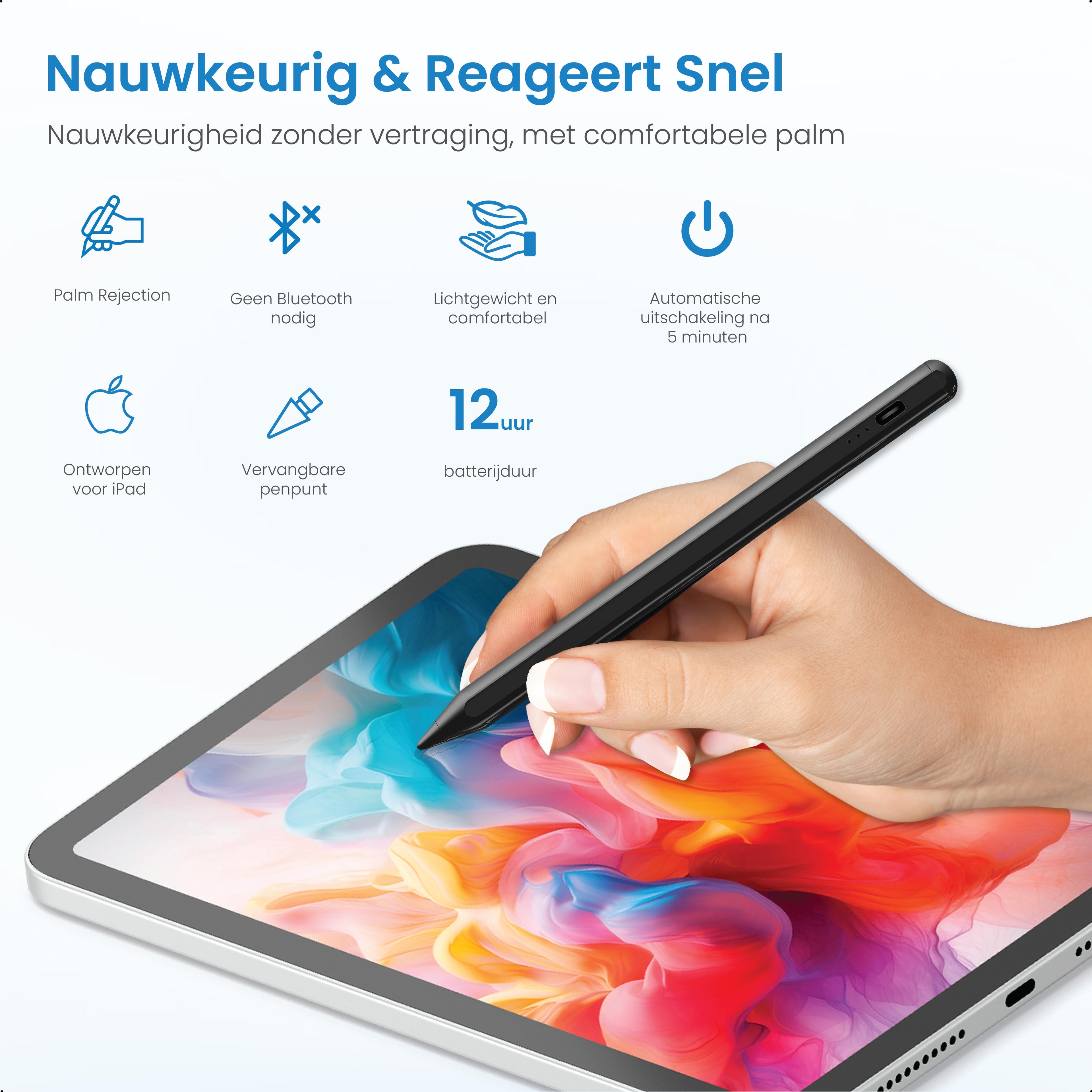 Avalue iPad Stylus Pen (2018-2025) - Zwart