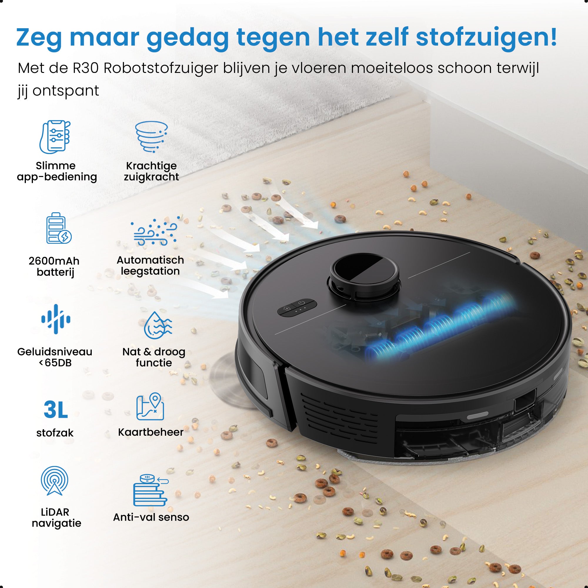 Avalue LiDAR Robotstofzuiger & Dweil