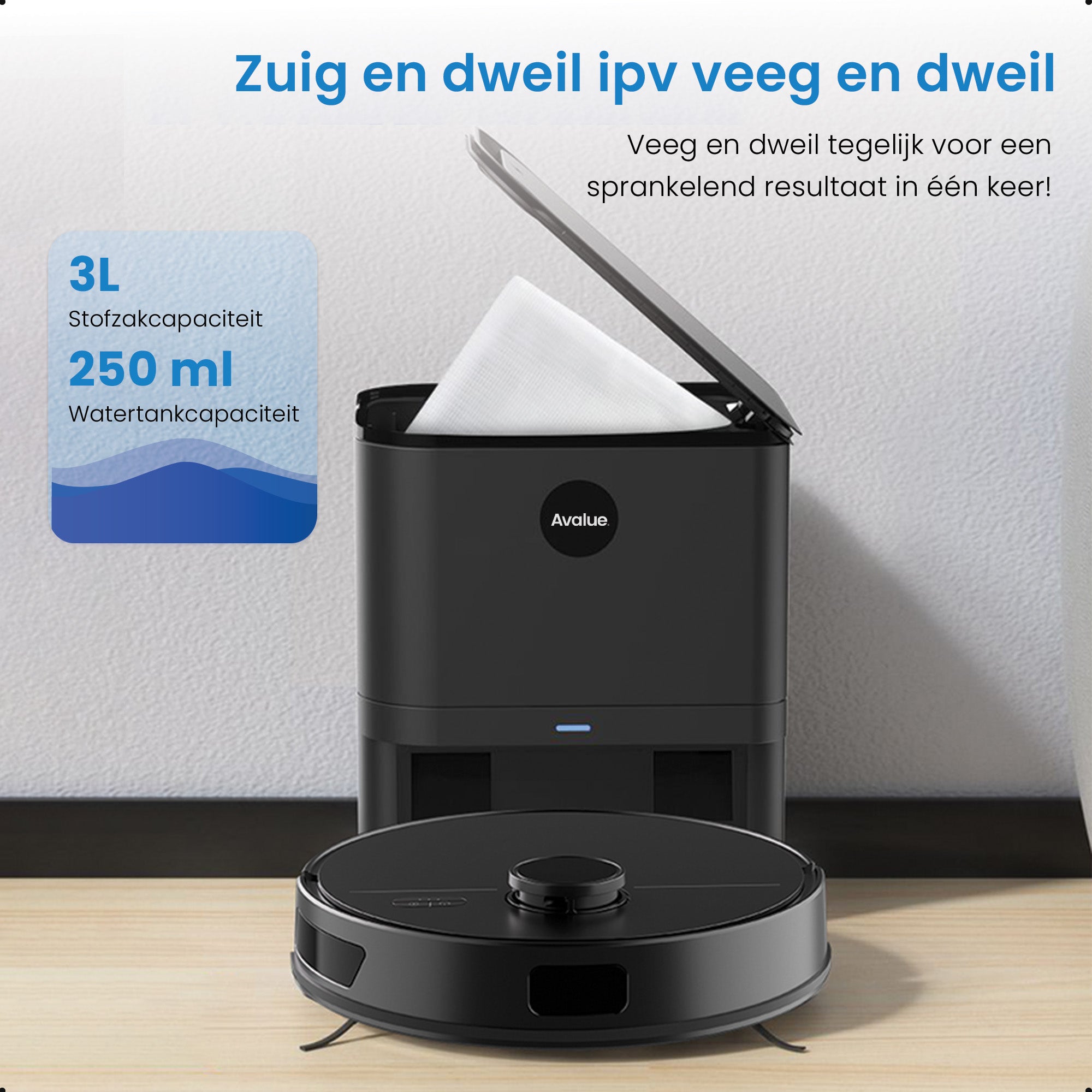 Avalue LiDAR Robotstofzuiger & Dweil